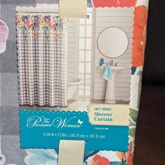 NEW The Pioneer Woman Sweet Romance Gingham Floral Cotton-Rich Shower Curtain, 7 - Picture 3 of 9